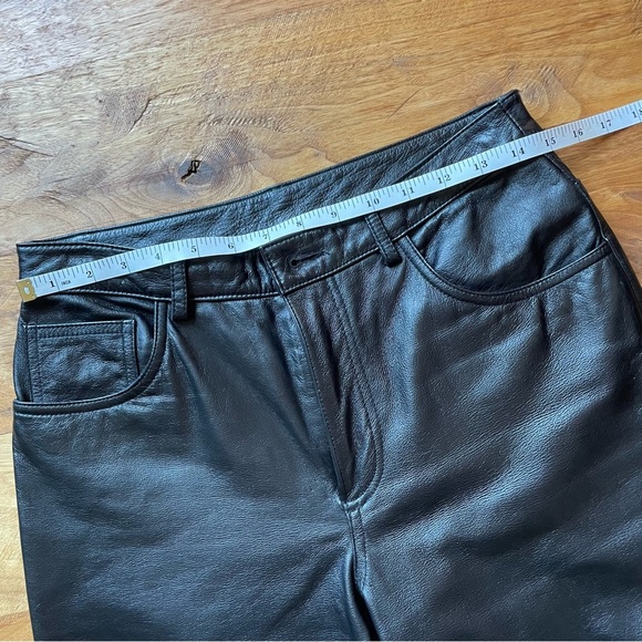 Vintage 90’s Express Black Genuine Leather Straight Leg Pants size 7/8 - Picture 8 of 11
